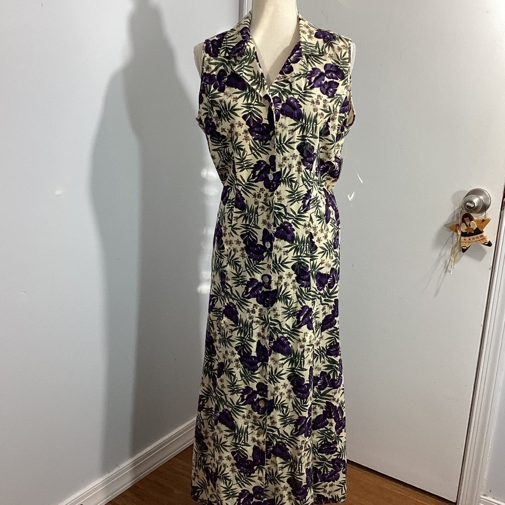 NWT O'KIEF & O'KIEF SPORT WOMAN XL VTG MIDI DRESS FLORAL 100% SILK HAWAII RESORT